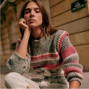 Sezane Gray and Pink Striped Sweater